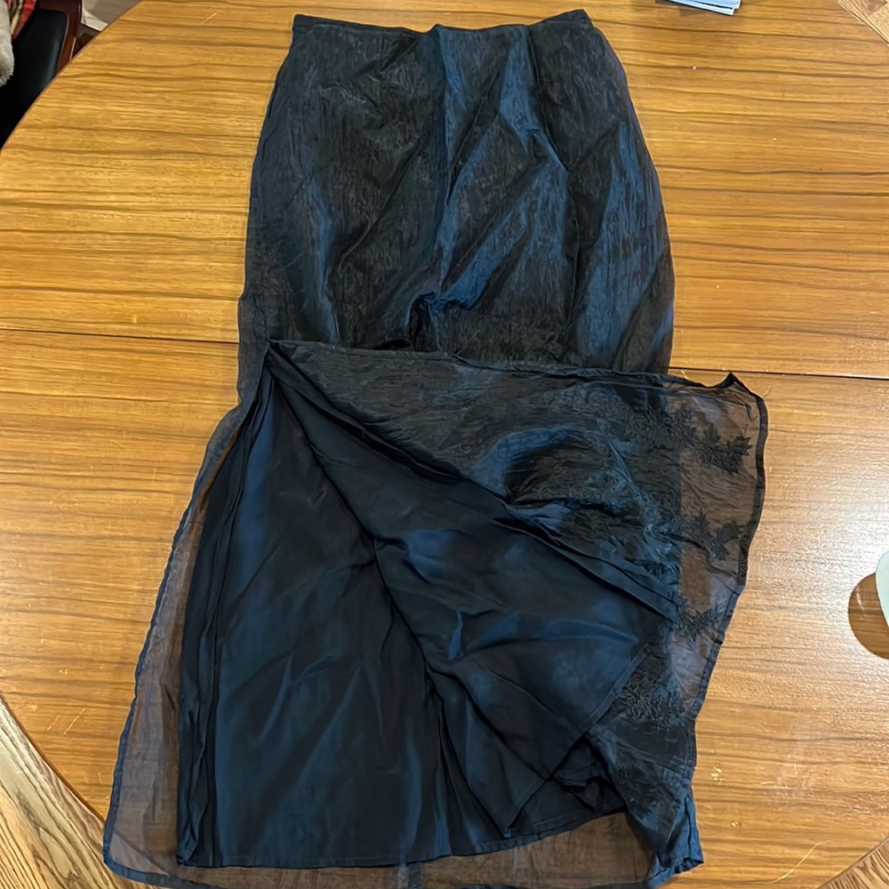 Vintage Regarde long black skirt, size medium, nylon with rayon lining